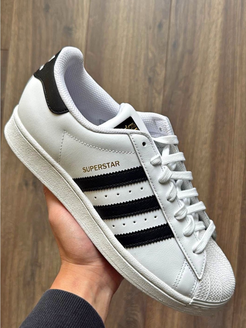 adidas White and Black Superstar Leather Sneakers